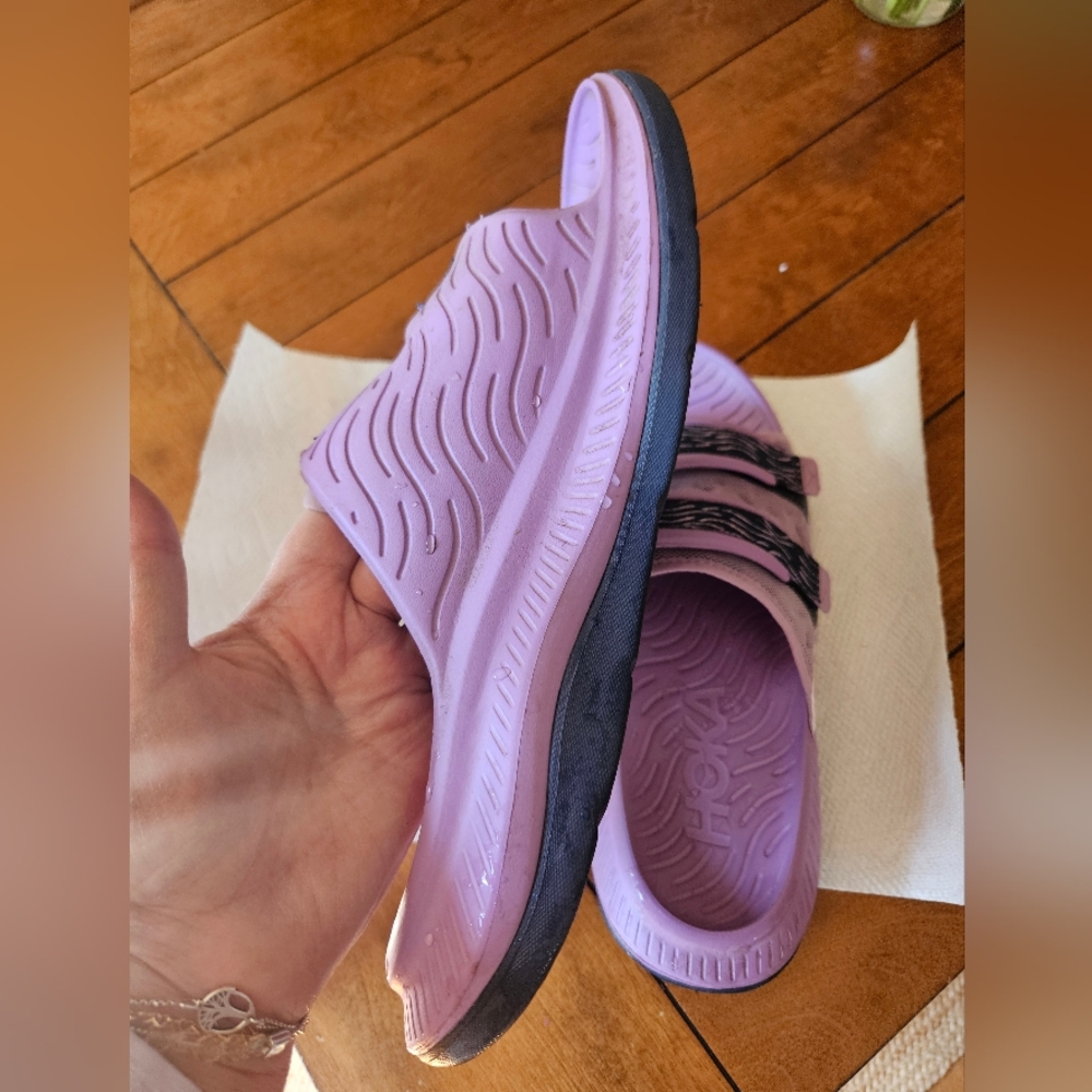 Hoka One Ora Luxe - Violet Bloom/Outerspace Recovery Slides Mens US 12 Womans 14 - Picture 4 of 7